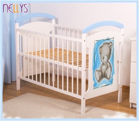 Dřevěná postýlka TEDDY Nellys - modrá/bílá - obrázek 1