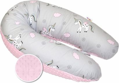 Kojící polštář - relaxační poduška Minky Baby Nellys, Jednorožec růžový/šedý - obrázek 1