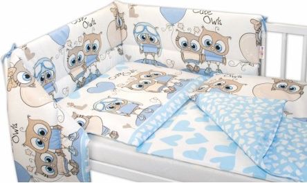 3-dílná sada mantinel s povlečením Cute Owls - modrá, Velikost povlečení 135x100 - obrázek 1