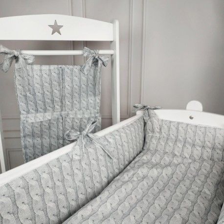 6-dílná sada do kolébky Baby Nellys, Pletený cop - šedá - obrázek 1