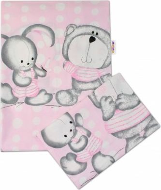2 dílné bavlněné povlečení MEDVÍDEK S KRÁLIČKEM BUBBLE - růžové, Velikost povlečení 135x100 - obrázek 1