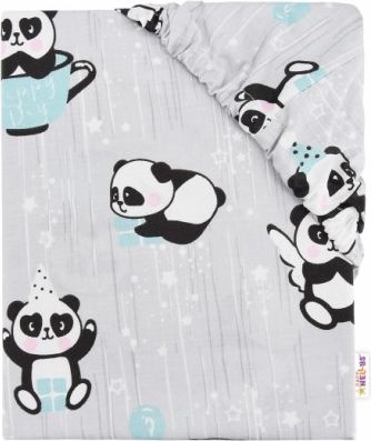 Dětské bavlněné prostěradlo do postýlky - Happy Panda - mátové, Rozměry 120x60 - obrázek 1
