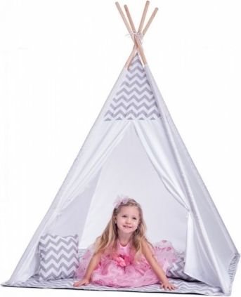 Stan pro děti teepee, týpí s výbavou - bílo/šedy - obrázek 1