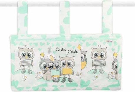 Kapsář na postýlku 3 kapsy - Cute Owls - zelený - obrázek 1
