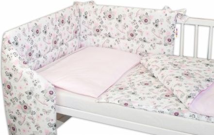 3-dílná sada mantinel s povlečením Baby Nellys, Ptáčci - růžová, Velikost povlečení 135x100 - obrázek 1