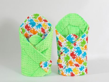 Oboustranná zavinovačka MINKY BABY - Sloníci barevní/ sv. zelená - obrázek 1