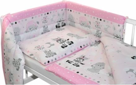3-dílná sada mantinel s povlečením Safari Baby - růžová, Velikost povlečení 135x100 - obrázek 1