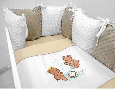 Polštářkový mantinel s Minky s povlečením s vyšívkou - béžová,bílá, Houpačka, Velikost povlečení 120x90 - obrázek 1