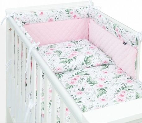 Mamo Tato 3-dílný set do postýlky s mantinelem Velvet - Růžová zahrada, Velikost povlečení 135x100 - obrázek 1