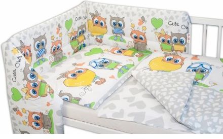 3-dílná sada mantinel s povlečením Cute Owls - šedá, Velikost povlečení 135x100 - obrázek 1