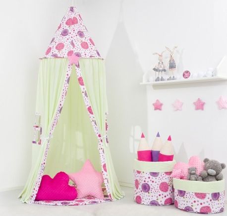 Stan pro děti, závěsný stan -mátový / pampelišky růžové - obrázek 1