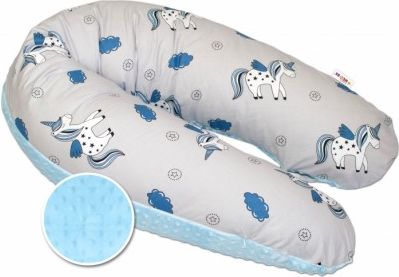 Kojící polštář - relaxační poduška Minky Baby Nellys, Jednorožec modrý/šedý - obrázek 1