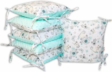 Polštářkový mantinel Baby Nellys, Ptáčci, minky - mátová - obrázek 1