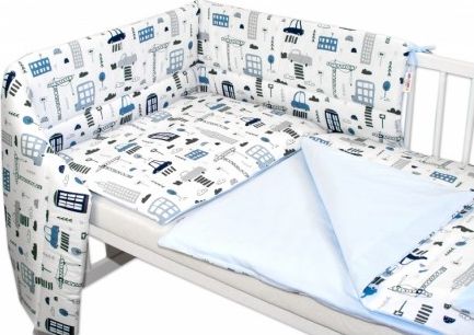 3-dílná sada mantinel s povlečením Baby Nellys, Městečko - bílá, Velikost povlečení 135x100 - obrázek 1