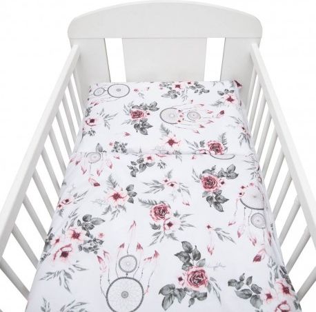 2-dílné ložní povlečení New Baby 90/120 cm bílé květy a pírka, Bílá - obrázek 1