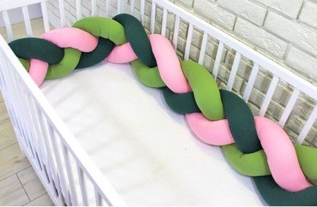 Mantinel pletený cop - zelená, růžová, B19 - obrázek 1