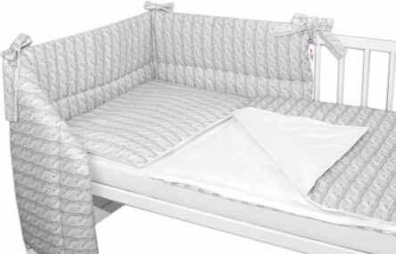 3-dílná sada mantinel s povlečením Baby Nellys, Pletený cop - šedá, Velikost povlečení 120x90 - obrázek 1