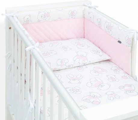 Mamo Tato 3-dílný set do postýlky s mantinelem Velvet - Medvídcí růžoví / růžový velvet, Velikost povlečení 135x100 - obrázek 1