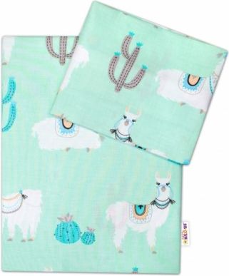 2-dílné bavlněné povlečení Lama - mátové, Velikost povlečení 120x90 - obrázek 1