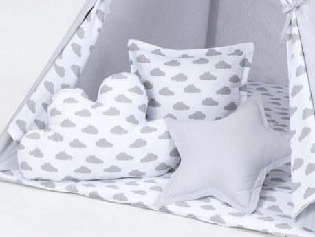 Polštáře pro stan teepee, týpí - šedá/mráčky šedé na bílém - obrázek 1