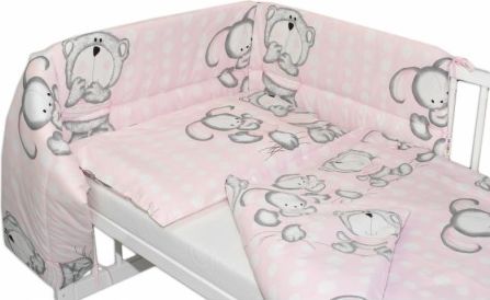 Mantinel s povlečením MEDVÍDEK S KRÁLIČKEM BUBBLE - růžový, Velikost povlečení 120x90 - obrázek 1
