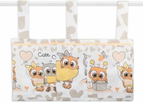 Kapsář na postýlku 3 kapsy - Cute Owls - béžový - obrázek 1