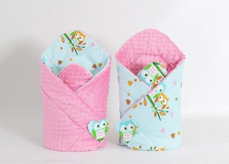 Oboustranná zavinovačka MINKY BABY - Sovičky mátové/ růžová - obrázek 1