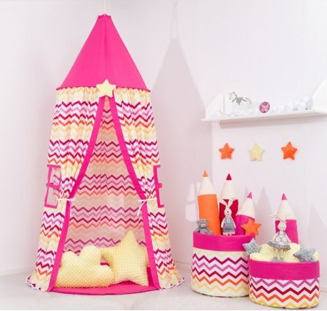 Stan pro děti, závěsný stan - barevný cik cak / malina - obrázek 1