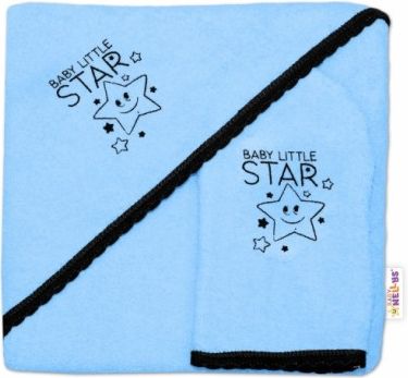 Dětská osuška s kapucí + žínka Baby Little Star, Baby Nellys, roz. 80 x 80 cm - modrá - obrázek 1