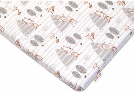 Dětské bavlněné prostěradlo do postýlky Baby Nellys - Zvírátka v lese - šedé, Rozměry 120x60 - obrázek 1