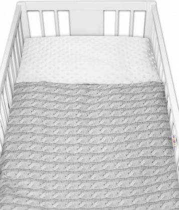 2-dílné bavlněné povlečení s minky Baby Nellys, Pletený cop - šedý, Velikost povlečení 120x90 - obrázek 1