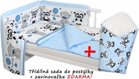 3-dílná sada mantinel s povlečením + zavinovačka zdarma, Cute Animals - modrá, Velikost povlečení 120x90 - obrázek 1