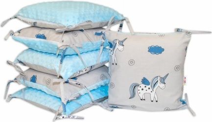 Polštářkový mantinel Baby Nellys, Jednorožec, minky - modrá - obrázek 1