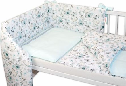 3-dílná sada mantinel s povlečením Baby Nellys, Ptáčci - mátová, Velikost povlečení 135x100 - obrázek 1