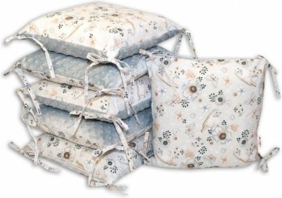Polštářkový mantinel Baby Nellys, Ptáčci, minky - šedá - obrázek 1