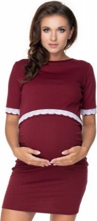 Be MaaMaa Těhotenské, kojící šaty, krátký rukáv - bordo, Velikosti těh. moda L/XL - obrázek 1