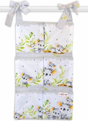Bavlněný kapsář na postýlku Baby Nellys 6 kapes, Medvídek Koala - šedý - obrázek 1