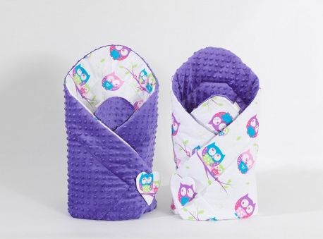 Oboustranná zavinovačka MINKY BABY - Sovičky bílé/ fialová - obrázek 1