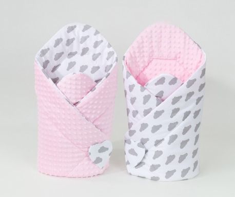 Oboustranná zavinovačka MINKY BABY - Mráčky šedé na bílém/ růžová - obrázek 1