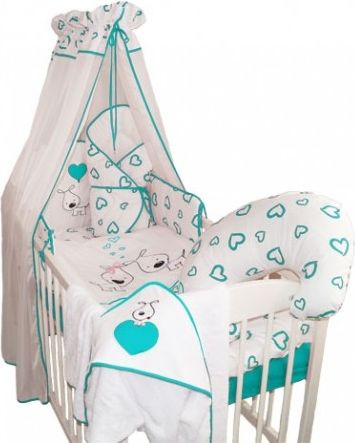 Mantinel s povlečením PUPPY LOVE - tyrkys se srdíčky, Velikost povlečení 135x100 - obrázek 1