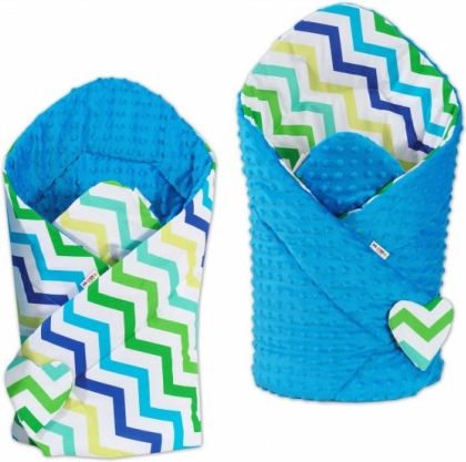 Oboustranná zavinovačka MINKY BABY - Zigzag modro-zelený/ modrá - obrázek 1