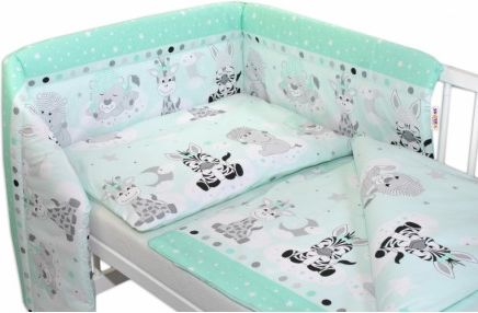 3-dílná sada mantinel s povlečením Safari Baby - mátová, Velikost povlečení 135x100 - obrázek 1