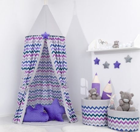 Stan pro děti, závěsný stan - fialový cik cak / šedý - obrázek 1