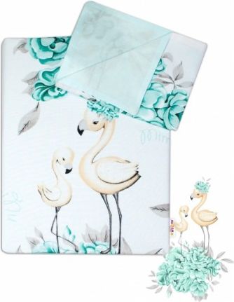 2-dílné bavlněné povlečení Baby Nellys - Plameňák mátový, Velikost povlečení 135x100 - obrázek 1
