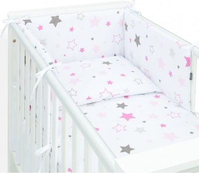 3-dílný set do postýlky s mantinelem - Big Stars růžové, Velikost povlečení 120x90 - obrázek 1