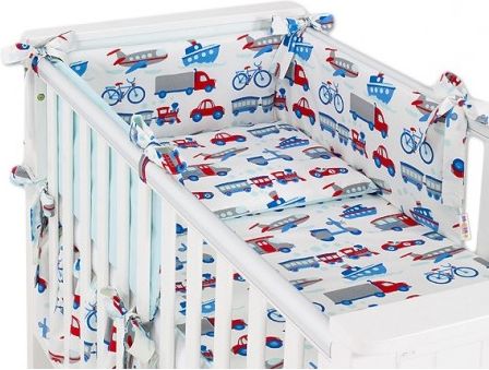 3-dílný set do postýlky s rozebíratelným mantinelem - Dopravní prostředky, Velikost povlečení 135x100 - obrázek 1