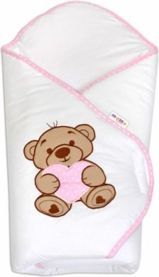 Zavinovačka s výšivkou Baby Nellys ®- Medvídek se srdíčkem - růžový lem - obrázek 1