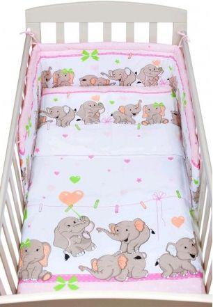 2-dílné ložní povlečení New Baby 100/135 cm růžové se sloníky, Růžová - obrázek 1