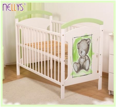 Dřevěná postýlka TEDDY Nellys - zelená/bílá - obrázek 1