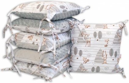 Polštářkový mantinel Baby Nellys, Zvířátka v lese, minky - šedá - obrázek 1